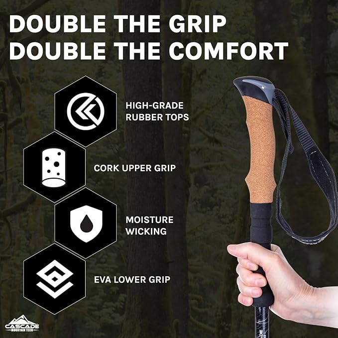 Cascade Mountain Tech Lightweight Aircraft-Grade Aluminum Trekking Poles with Extended Down Grip Plus Tip Kit - Image 3