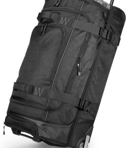 30-Inch Large Rolling Duffle Bag with Wheels and Handle, Travel Duffle Bag with Durable Ripstop Polyester Material, 2 Layers of Space, Multiple Interior and Exterior Pockets, Black