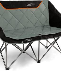FAIR WIND Oversized Fully Padded Camping Chair Folding Loveseat Camping Couch Double Duo Chair Heavy Duty Quad Fold Arm Chair with Cup Hold - Supports 650 LBS Black