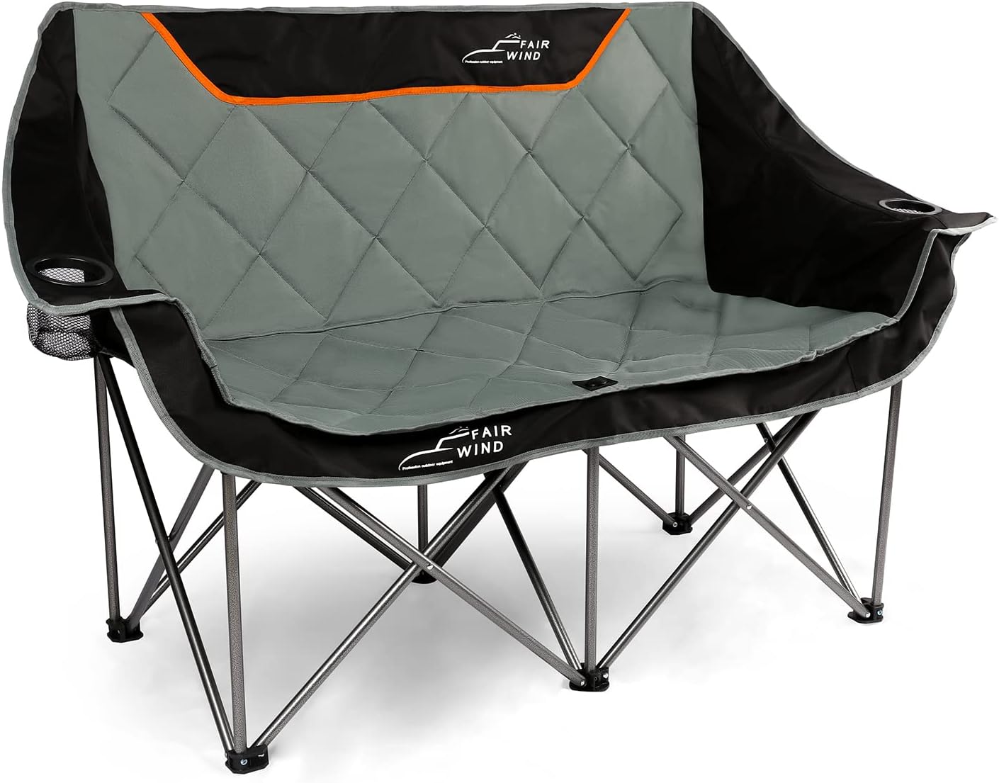 FAIR WIND Oversized Fully Padded Camping Chair Folding Loveseat Camping Couch Double Duo Chair Heavy Duty Quad Fold Arm Chair with Cup Hold - Supports 650 LBS Black